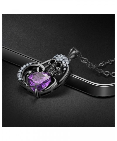 Gothic Skull Black Angel Wing Heart purple Red Crystal Zircon Women's Pendant Necklaces Halloween Christmas Girls' Jewelry Pu...