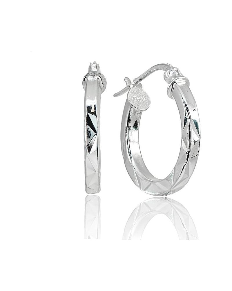 Sterling Silver High Polished Diamond Cut Square-Tube Round Click-Top Hoop Earrings 20mm-4/5 $10.75 Earrings