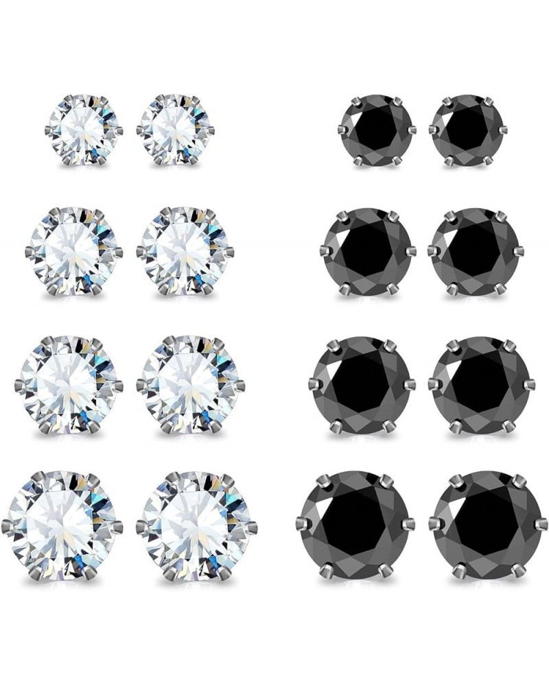 Earrings for Women Studs Set Stainless Steel CZ Earing Hypoallergenic Multiple Piercing Ear Stud (5 Pairs, 3-7mm Black CZ, Bl...