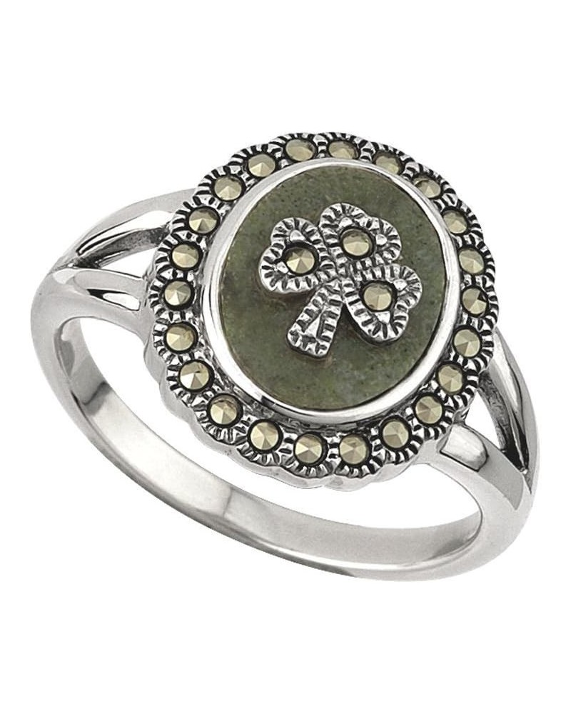 Solvar Shamrock Ring Connemara Marble & Marcasite Sz 8 $52.44 Rings