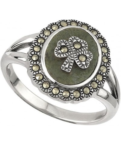 Solvar Shamrock Ring Connemara Marble & Marcasite Sz 8 $52.44 Rings