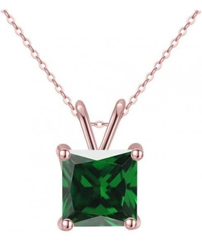 Paris Jewelry 18K Rose Gold Princess Emerald Created Sapphire 2CT CZ Necklace 18 Inch Plated $8.31 Necklaces