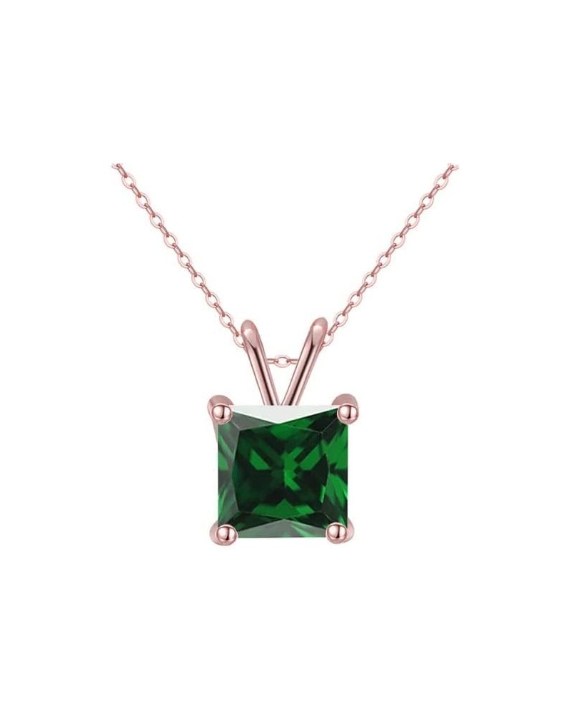 Paris Jewelry 18K Rose Gold Princess Emerald Created Sapphire 2CT CZ Necklace 18 Inch Plated $8.31 Necklaces