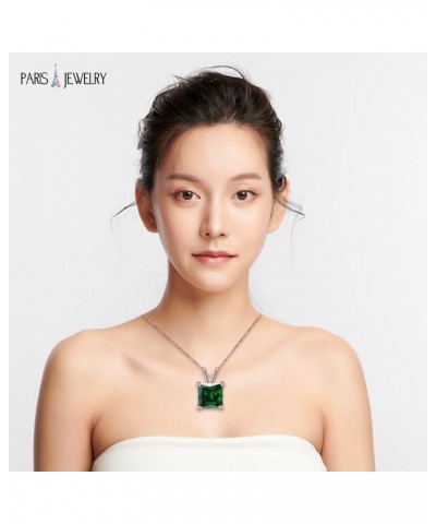 Paris Jewelry 18K Rose Gold Princess Emerald Created Sapphire 2CT CZ Necklace 18 Inch Plated $8.31 Necklaces