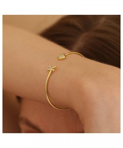 Gold Initial Heart Bracelets for Women Girls, 14K Gold Plated Gold Cuff Bangle Bracelets for Women Teen Girls Dainty Gold Ini...