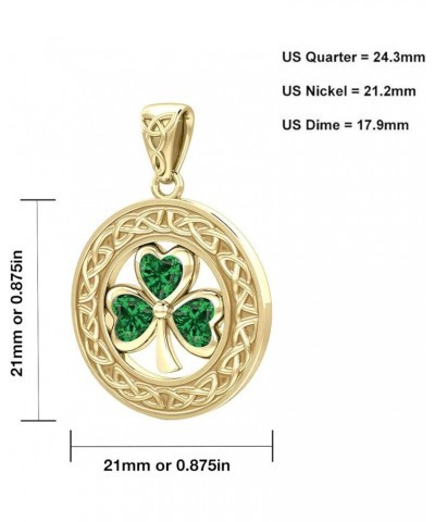 Ladies Solid 14k Yellow Gold 21mm Irish Shamrock 3 Leaf Clover Synthetic Emerald May Birthstone Pendant Necklace, 16in to 24i...