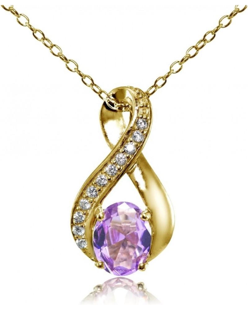 Yellow Gold Flashed Sterling Silver Simulated Gemstone Oval Infinity and CZ Accents Necklace Simulated Amethyst $20.29 Necklaces