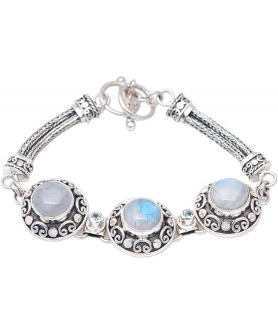 Handmade Rainbow Moonstone Blue Topaz Pendant Bracelet .925 Sterling Silver Indonesia Birthstone Gemstone 'Temple Roof' $45.0...