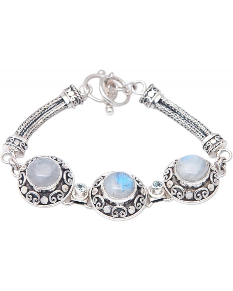 Handmade Rainbow Moonstone Blue Topaz Pendant Bracelet .925 Sterling Silver Indonesia Birthstone Gemstone 'Temple Roof' $45.0...