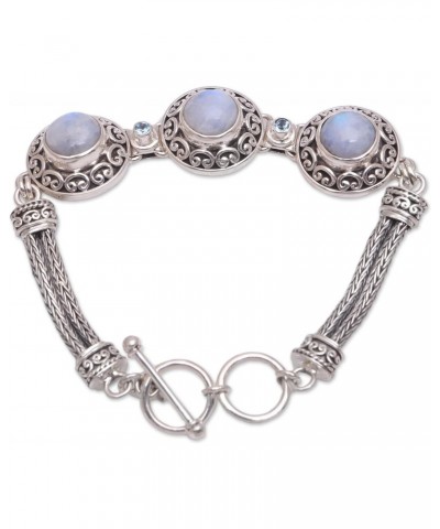 Handmade Rainbow Moonstone Blue Topaz Pendant Bracelet .925 Sterling Silver Indonesia Birthstone Gemstone 'Temple Roof' $45.0...