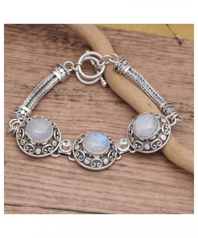 Handmade Rainbow Moonstone Blue Topaz Pendant Bracelet .925 Sterling Silver Indonesia Birthstone Gemstone 'Temple Roof' $45.0...