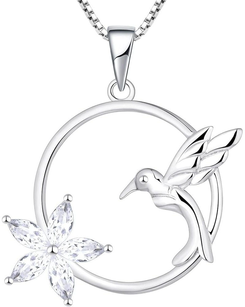 Hummingbird Necklace Sterling Silver Flowers Pendant Gemstones Jewelry for Women 4-diamond-Apr $32.50 Necklaces