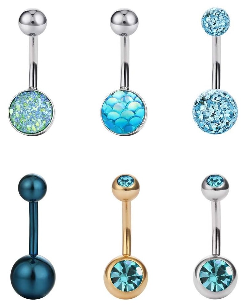 5-10pcs 14G Stainless Steel Belly Button Rings Womens Navel Piercing Body Jewelry 6pcs-Blue Color Crystals-Mix $7.40 Body Jew...