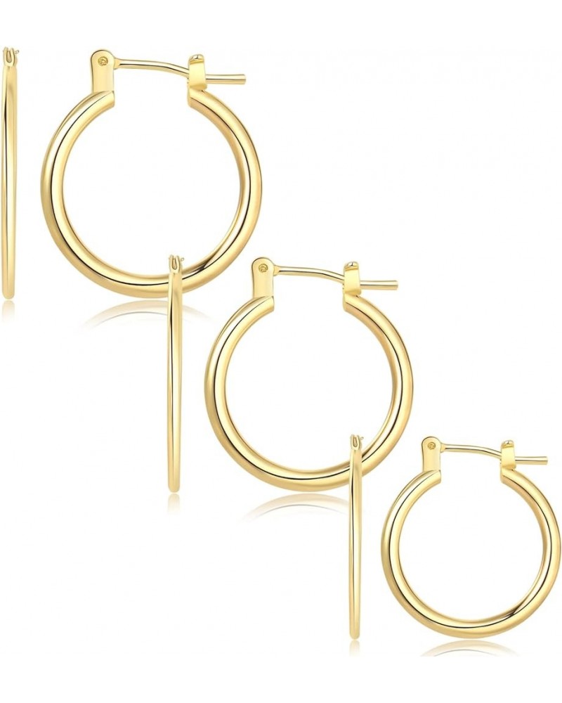 Gold Hoop Earrings for Women - 14K Gold Plated Hoops with 925 Sterling Silver Post, 3 Pair High Polished Round-Tube Click-Top...