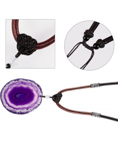 Agate Slice Pendant Necklace Amulet Reiki Healing Crystal Stone with Nylon Cord Handmade Jewelry for Women Purple $9.84 Neckl...