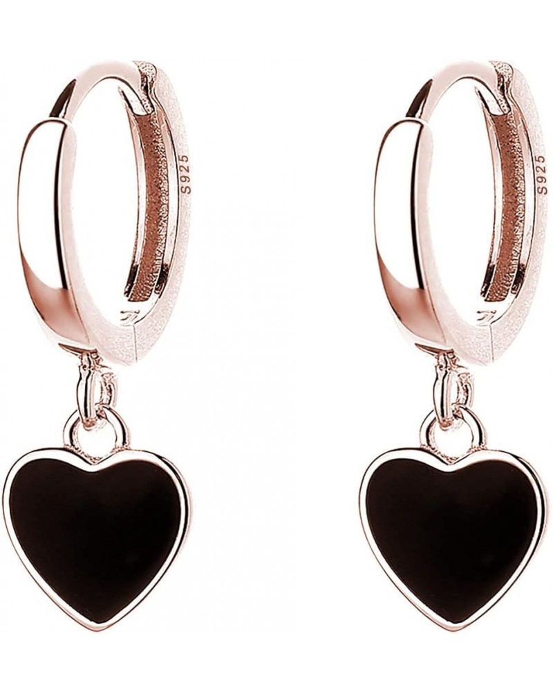 Sterling Silver Black Heart Hoop Earrings for Women Teen Girls Small Love Heart Hoop Earrings Huggie C-Rose Gold $10.25 Earrings