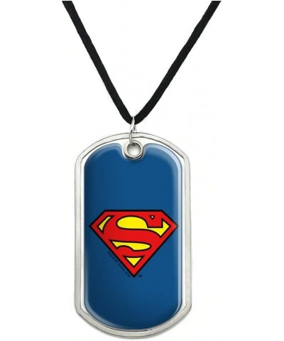 Superman Classic S Shield Logo Military Dog Tag Pendant Necklace with Cord Metallic $9.35 Necklaces