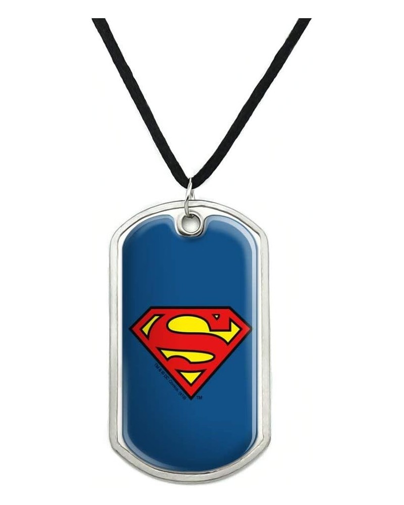 Superman Classic S Shield Logo Military Dog Tag Pendant Necklace with Cord Metallic $9.35 Necklaces