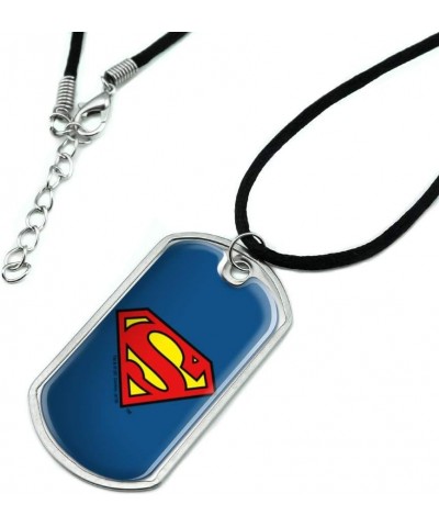 Superman Classic S Shield Logo Military Dog Tag Pendant Necklace with Cord Metallic $9.35 Necklaces