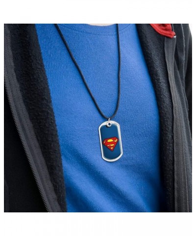 Superman Classic S Shield Logo Military Dog Tag Pendant Necklace with Cord Metallic $9.35 Necklaces