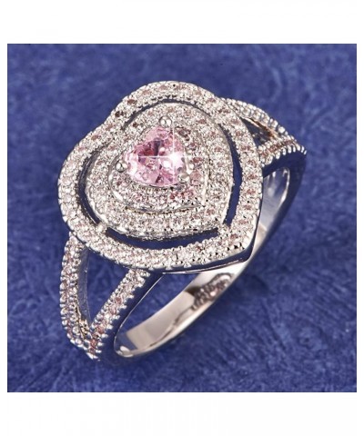 925 Sterling Silver Plated Created Pink Topaz Heart Cut CZ Multi Row Wave Eternity Anniversary Wedding Engagement Band Ring D...