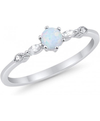 Petite Dainty Art Deco Wedding Engagement Ring Round Marquise Simulated Cubic Zirconia 925 Sterling Silver Created White Opal...