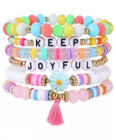 Inspirational Clay Bead Bracelets for Women Girls Preppy Surfer Heishi Bracelets Set Macaron Color Stackable Bracelets Colorf...