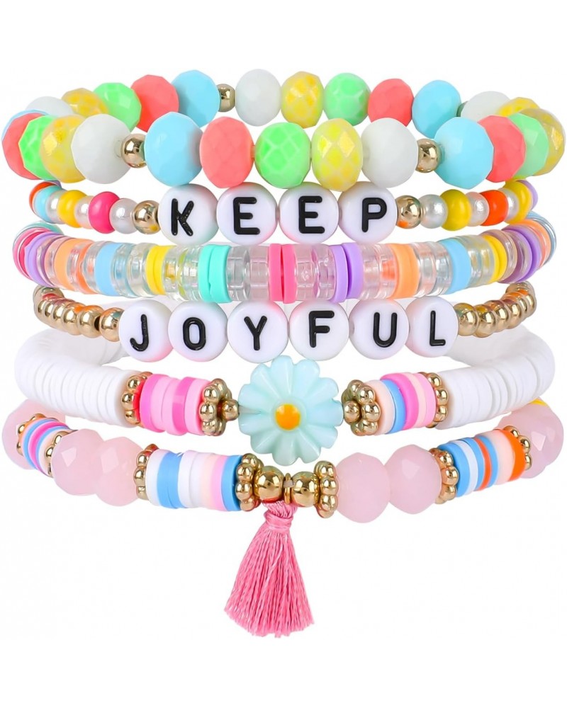 Inspirational Clay Bead Bracelets for Women Girls Preppy Surfer Heishi Bracelets Set Macaron Color Stackable Bracelets Colorf...