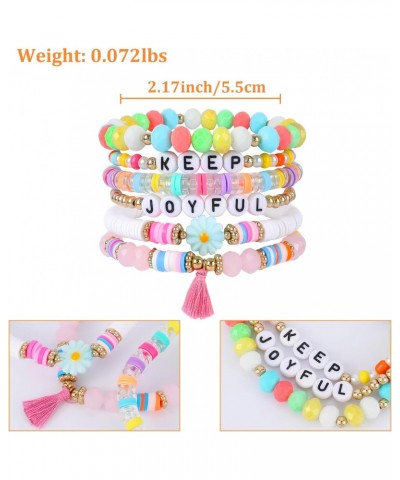 Inspirational Clay Bead Bracelets for Women Girls Preppy Surfer Heishi Bracelets Set Macaron Color Stackable Bracelets Colorf...