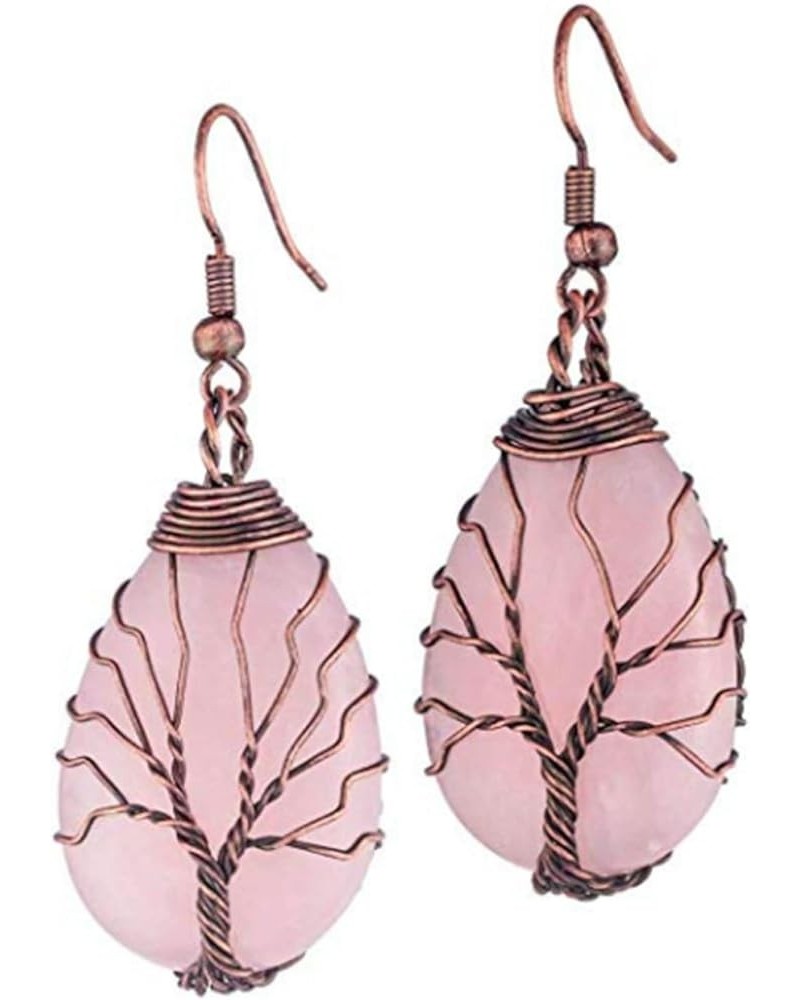 Copper Plated Wire Wrap Tree Of Life Amethysts Stone Water Drop Earrings Rose Pink Quartz Jewelry Rose Pink Quartz $12.94 Ear...