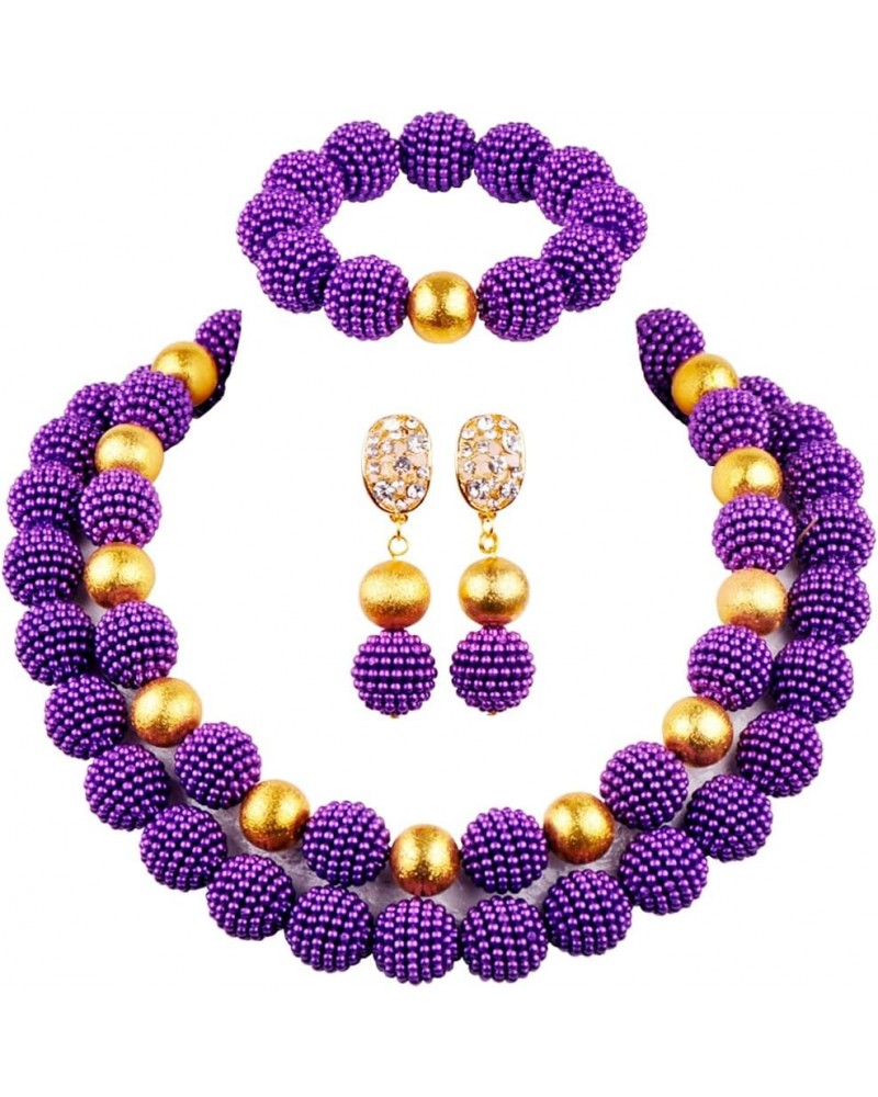 Nigerian Wedding African Beads Red Jewelry Sets for Women Simulated Pearl Necklace and Earrings Purple $18.54 Jewelry Sets