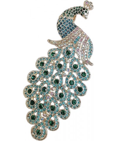 Party Prom Accessory Jewelry Rhinestone Crystal Bird Animal Peafowl Peacock Brooch Pin Pendant BZ4871 Golden-Turquoise Green ...