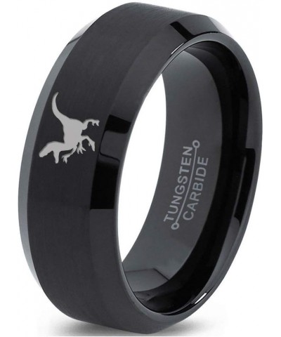 Velociraptor Dinosaur Jurrasic Dino Ring - Tungsten Band 8mm - Men - Women - 18k Rose Gold Step Bevel Edge - Yellow - Grey - ...