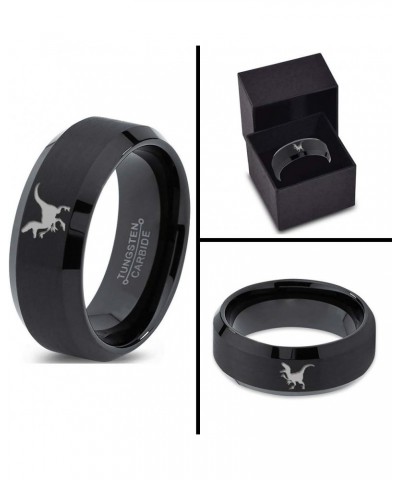 Velociraptor Dinosaur Jurrasic Dino Ring - Tungsten Band 8mm - Men - Women - 18k Rose Gold Step Bevel Edge - Yellow - Grey - ...