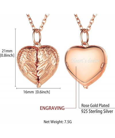 Angel Wing Locket Necklace That Holds Picture for Women,Gold/Rose Gold/Black 925 Sterling Silver Heart Lockets with Chain 16"...