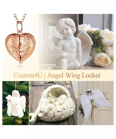 Angel Wing Locket Necklace That Holds Picture for Women,Gold/Rose Gold/Black 925 Sterling Silver Heart Lockets with Chain 16"...