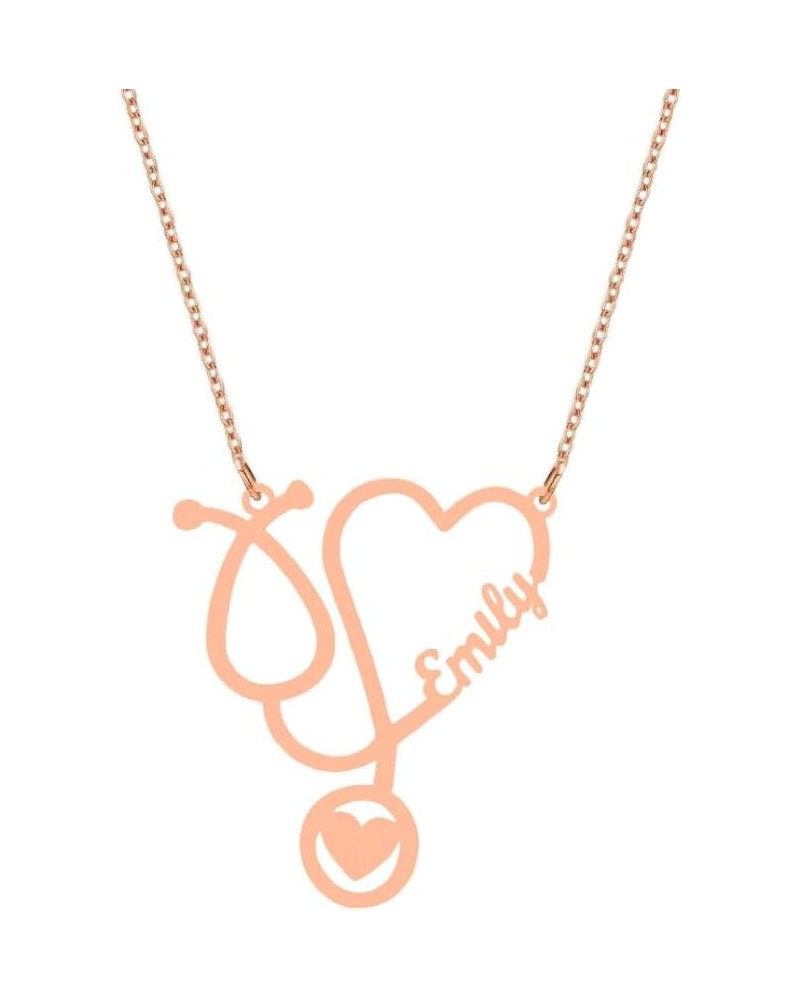 Personalized Stainless Steel Custom Name Stethoscope Necklace Nameplate Pendant Gifts for Doctors Nurses rose gold $11.70 Nec...