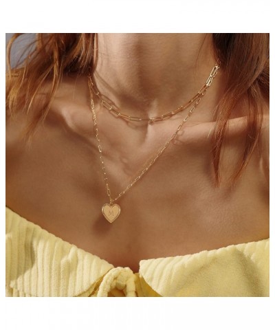 Gold Layered Heart Initial Necklace 18K Gold Plated Alphabet Heart Pendant Necklace Dainty Initial Letter Necklace for Women ...