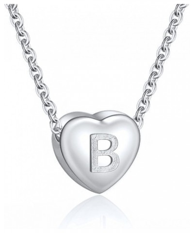 Dainty Initial Necklace S925 Sterling Silver Letters A-Z 26 Alphabet Heart Pendant Necklace for Women Initial: B Silver Plate...