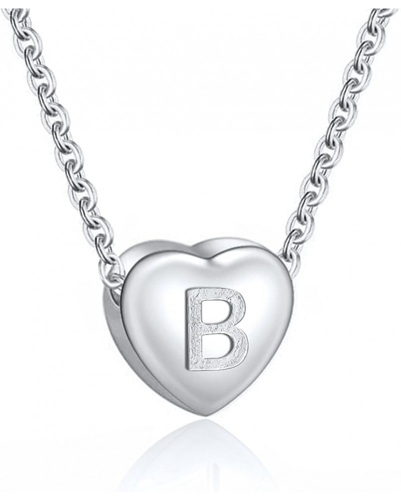 Dainty Initial Necklace S925 Sterling Silver Letters A-Z 26 Alphabet Heart Pendant Necklace for Women Initial: B Silver Plate...