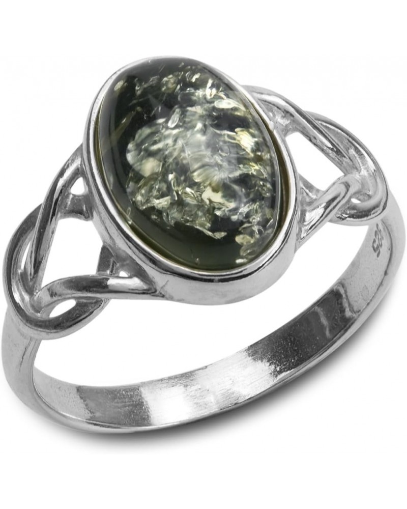 Green Amber Sterling Silver Oval Celtic Ring $16.65 Rings