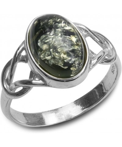 Green Amber Sterling Silver Oval Celtic Ring $16.65 Rings