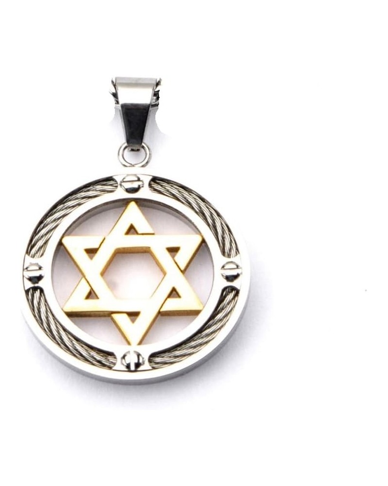 Jewish Star, Steel Gold IP Star of David with Cable Inlayed in Circle Pendant PENDANT ONLY $47.50 Necklaces