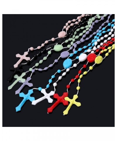 1pc Luminous Rosary Necklace,Glow in The Dark Cross Y Necklaces,Plastic Rosary Beads Catholicism Prayer Beads Religious Rosar...