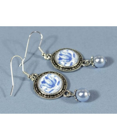 'Delftware Lover', Various Blue and White Delftware Cabochon Dangle Earrings Tulip $13.97 Earrings