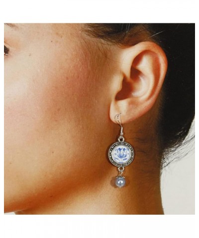 'Delftware Lover', Various Blue and White Delftware Cabochon Dangle Earrings Tulip $13.97 Earrings