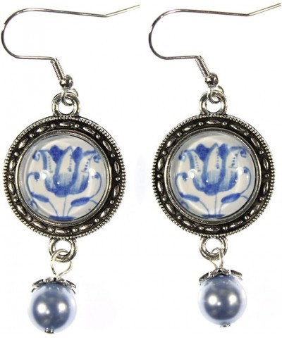 'Delftware Lover', Various Blue and White Delftware Cabochon Dangle Earrings Tulip $13.97 Earrings