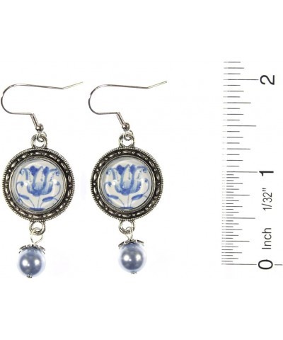 'Delftware Lover', Various Blue and White Delftware Cabochon Dangle Earrings Tulip $13.97 Earrings