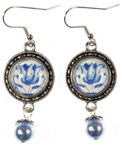 'Delftware Lover', Various Blue and White Delftware Cabochon Dangle Earrings Tulip $13.97 Earrings