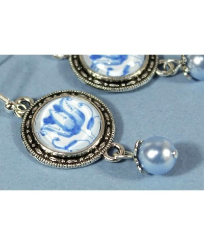 'Delftware Lover', Various Blue and White Delftware Cabochon Dangle Earrings Tulip $13.97 Earrings